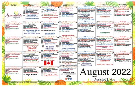 Summerfield Blog Summerfield Of Hammond Calendar Of August Activities