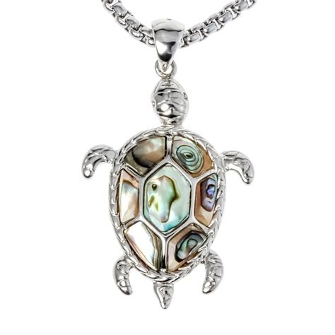 Natural Abalone Shell Turtle Necklace Pendant W Stainless Steel Chain