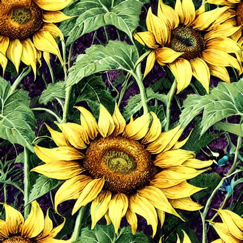 Vintage Sunflower And Leaves Background Chrome Plated With Very