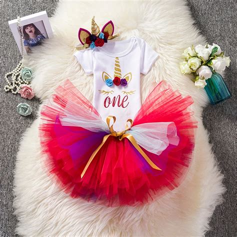 New Infant Girl Unicorn Clothing Newborn Baby Girl First Birthday Dress
