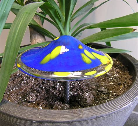 Amazon Hand Blown Glass Mushroom Garden Stake Blue With Yellow