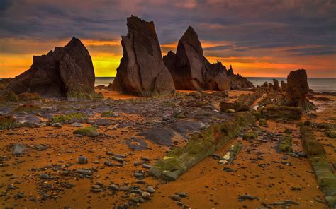 Nature Landscapes Beaches Stone Rock Sand Cropping Ocean Sea