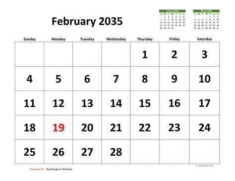 February 2035 Calendar With Extra Large Dates