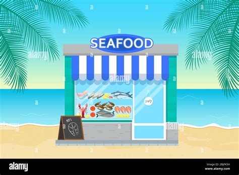 Seafood Store In Flat Style Stock Vector Image Art Alamy