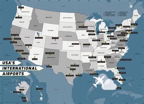 This Decor Map Contains The Names Of All International Airports In Usa