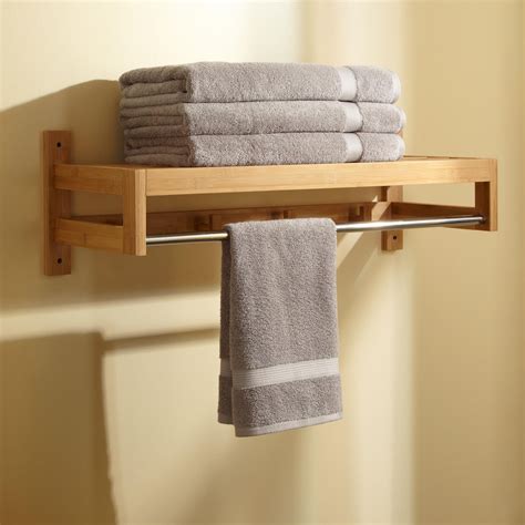 Veska Bamboo Mounted Towel Rack Towel Holders Bathroom Accessories