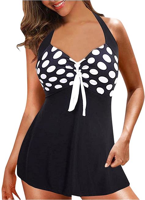 Clacce Ladies Swimming Costume Polka Bikini Dress Plus Size Swimwear