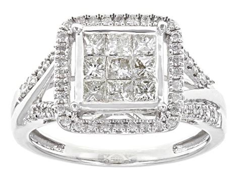 100ctw Round And Princess Cut White Diamond 10k White Gold Ring Size