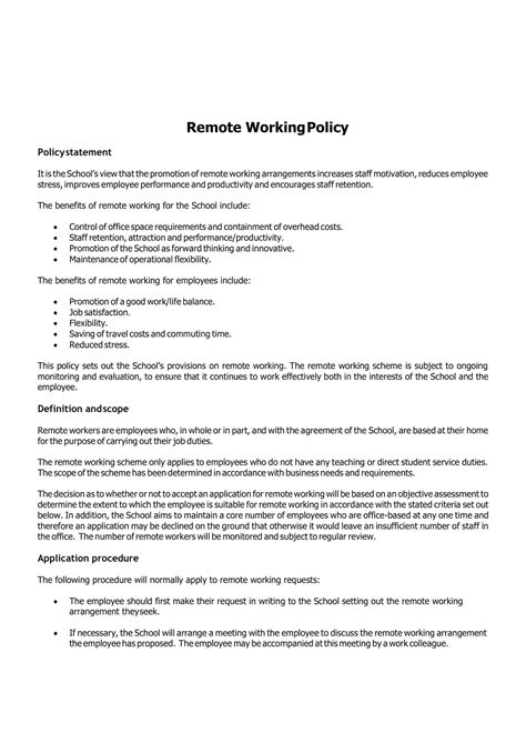 Free Printable Work From Home Policy Template Pdf Word