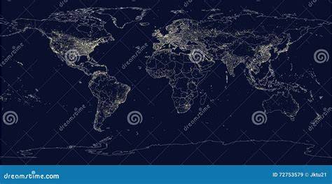 Earth S City Lights Political Map Stock Vector Illustration Of South