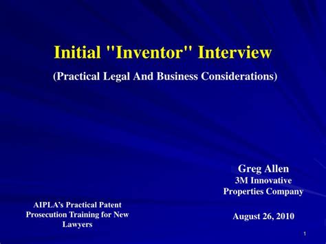 Ppt Initial Inventor Interview Practical Legal And Business Considerations Powerpoint