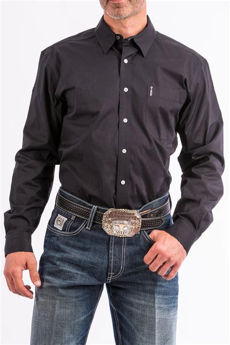 Cinch Jeans Mens Solid Black Modern Fit Western Button Down Shirt