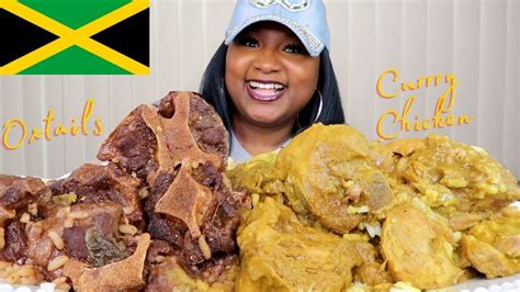 Jamaican Food Mukbang Oxtails Curry Chicken Rice And Peas Youtube