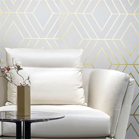 Wm42344 Geometric White Gold Glitter Wallpaper In 2020