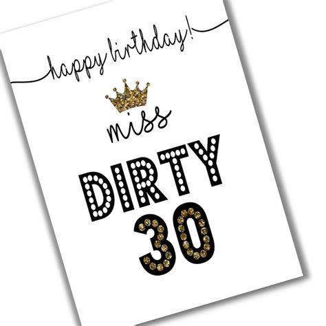 Dirty Thirty Birthday Card Instant Download Dirty 30 30th Etsy