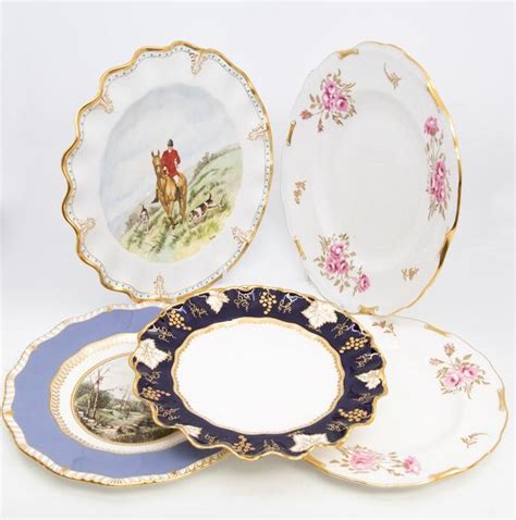 A Group Of Royal Crown Derby China Plates To Include Pinxton Rose
