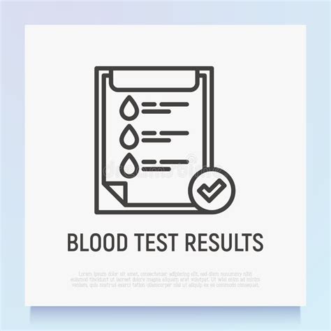 Blood Test Results List With Blood Drop And Check Mark Thin Line Icon Stock Vector