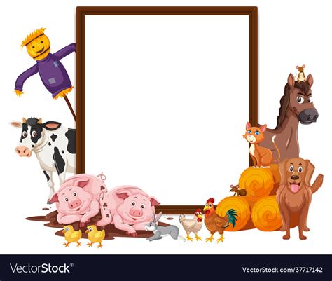 Empty Banner With Many Farm Animals Royalty Free Vector