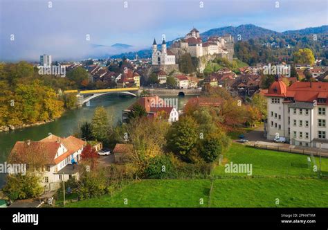 Aarburg Historic Old Town And Aarburg Castle On Aare River In Aargau