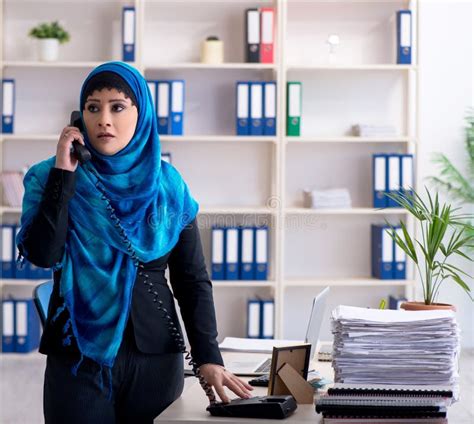 female employee in hijab working in the office stock image image of auditor muslim 253185967