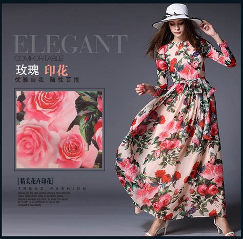 Tingyili Floral Maxi Dress Long Sleeve Printed Chiffon Dress Bohemian