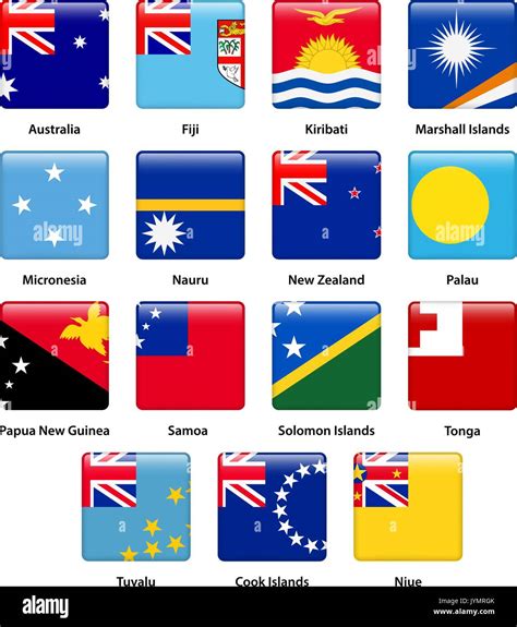 Set Of All Flags Of The Countries Of Oceania Stock Vector Image And Art
