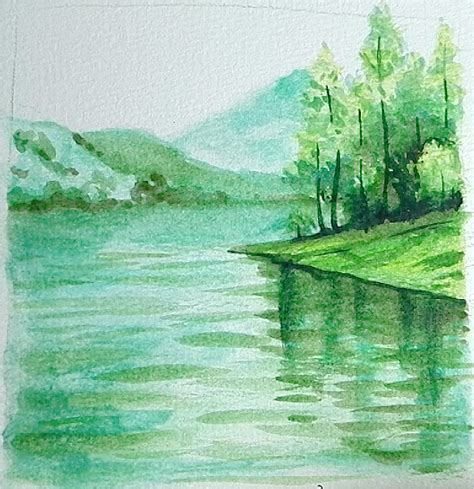 How To Draw Watercolor Pencil Lake Landscape Tutorial