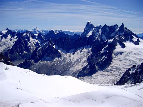 Mont Blanc Mountain Massif Summer Landscape View From Aiguille Du Midi