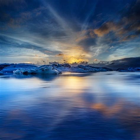 Sunset At The Glacier Lagoon In Iceland Scenery Photo Beautiful Sunrise