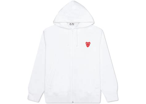 Cdg Play Red Stacked Heart Zip Up Hoodie White Ph