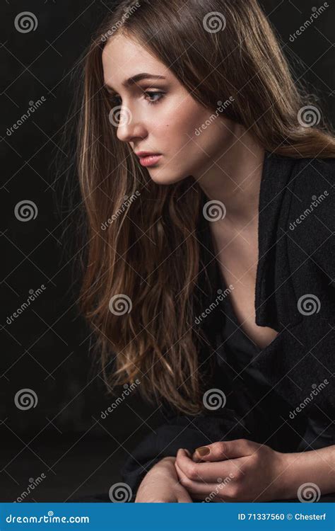 Portrait Of A Girl With Sad Eyes Stock Photo Image Of Model Female