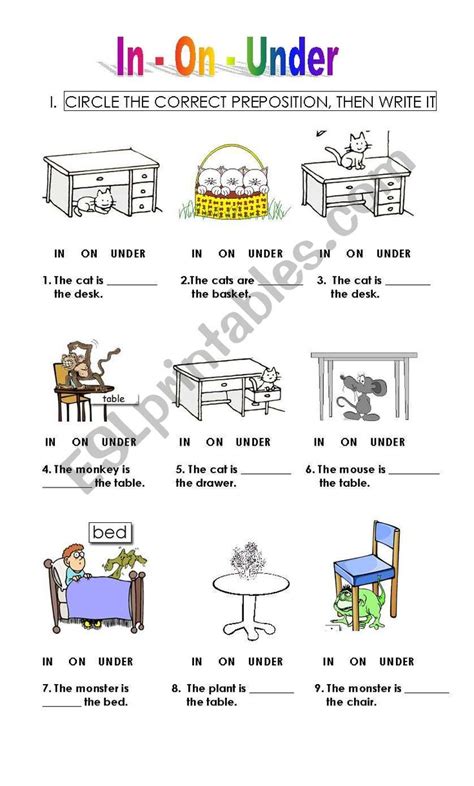 List of prepositions for kids. this worksheet is especially for small kids who are learning prepositions and to wr ...
