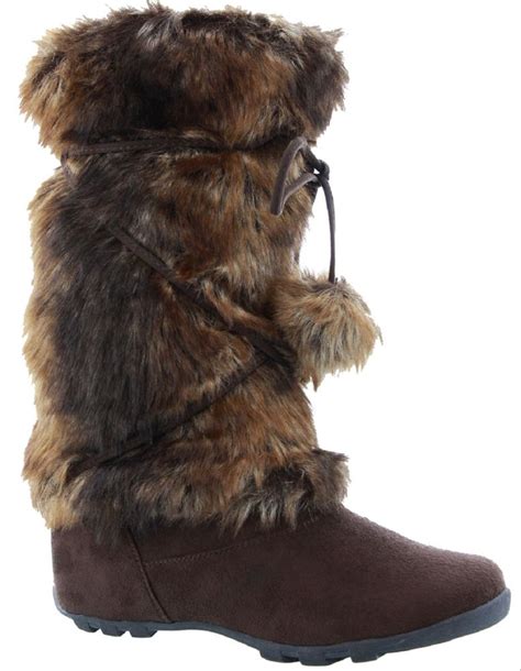 Talia Hi Women Mukluk Faux Fur Boot Mid Calf Winter Snow Brown Fur Boots Faux