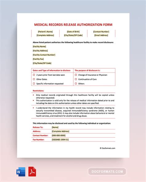 Medical Records Release Authorization Form Hipaa Docformats