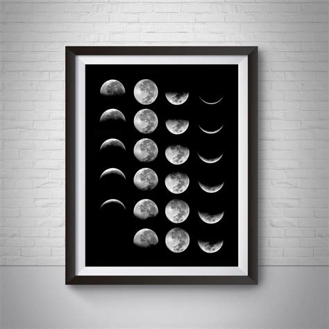 Moon Phases Print Black And White Moon Wall Art Printable Etsy