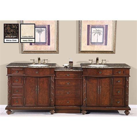 Silkroad Exclusive English Chestnut 90 Inch Stone Top Double Sink