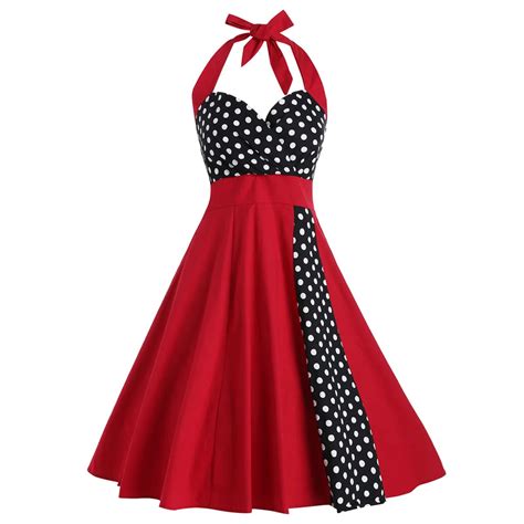 Summer Women Vintage Party Dress Halter Polka Dot Print Pin Up Dresses