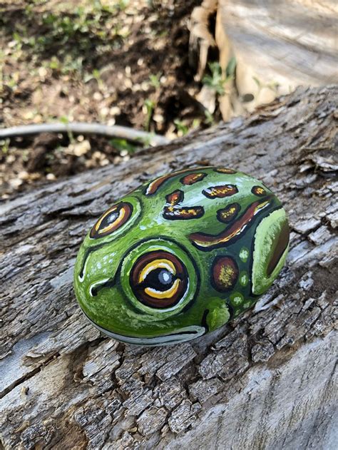 Painted Frog Rock Etsy Roches Peintes à La Main Cailloux Peints