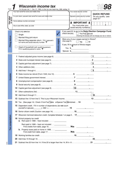 Wisconsin Income Tax Form Fillable Schedule Wd Printable Forms Free