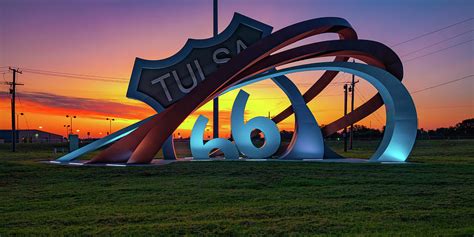 Route 66 Rising Sunrise Panorama Tulsa Oklahoma Photograph By Gregory