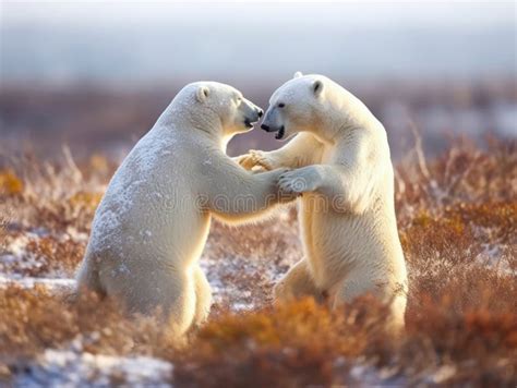 Photo Two Polar Bears Are Playing With Each Other Stock Illustration