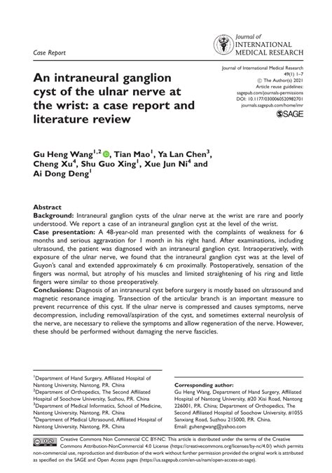 Pdf An Intraneural Ganglion Cyst Of The Ulnar Nerve At The Wrist A