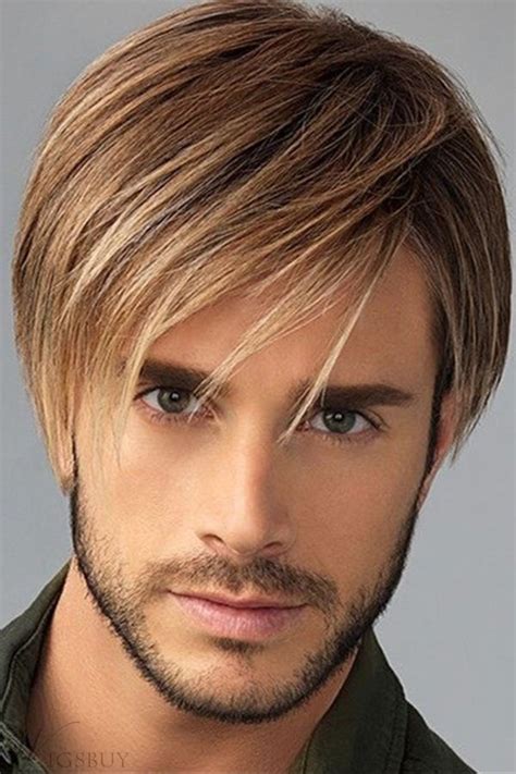 Natural Straight Synthetic Hair Men S Capless Wig Mens Wigs Mens