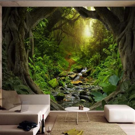 3d Forest Stream Tree Wallpaper Wall Mural Decals For Living Room