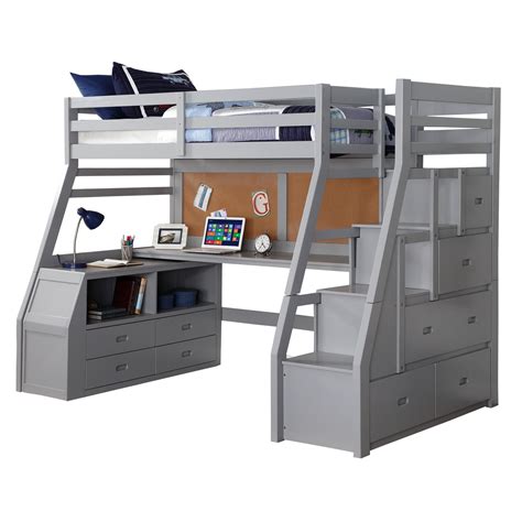 Modern Wooden Twin Size Loft Bed With Desk And Storage Chest Gray