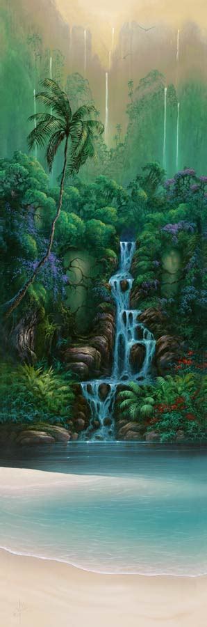 Enchanted Falls Tropical Waterfall Painting By Artist David Miller