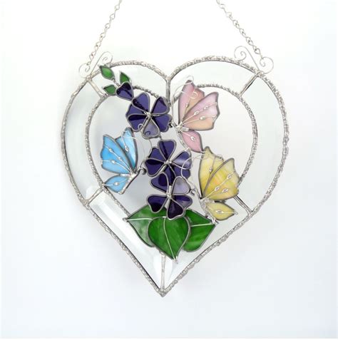 3d White Heart Stained Glass Suncatcher Stained Glass Flowers