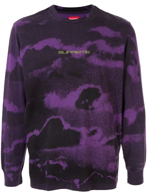 Supreme Cloud Print Long Sleeved T Shirt In Purple Modesens