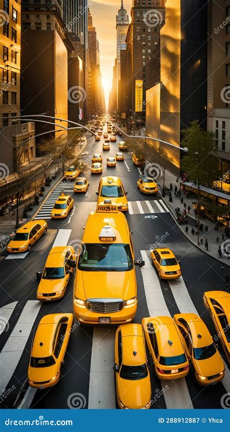 A Dynamic Image Of A Yellow Taxi Cab Driving On A Busy Street In New