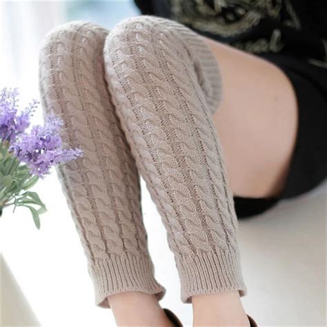 1pair Long Knit Leg Warmers Women Winter Knitted Crochet Knee High Leg
